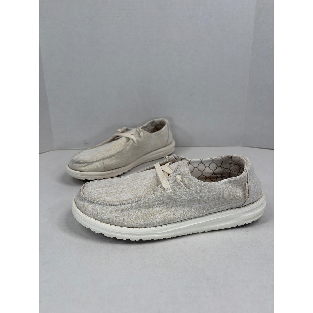 Hey Dude Wendy Sparkling Gold Slip On Loafers Womens 11 Cream Metallic 121419102